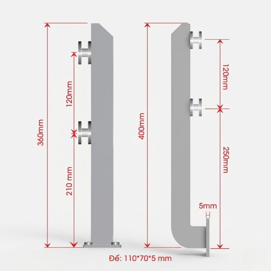 Chi tiết kết cấu chắc chắn của trụ lửng cầu thang inox đặc 10 li TOHO TH561