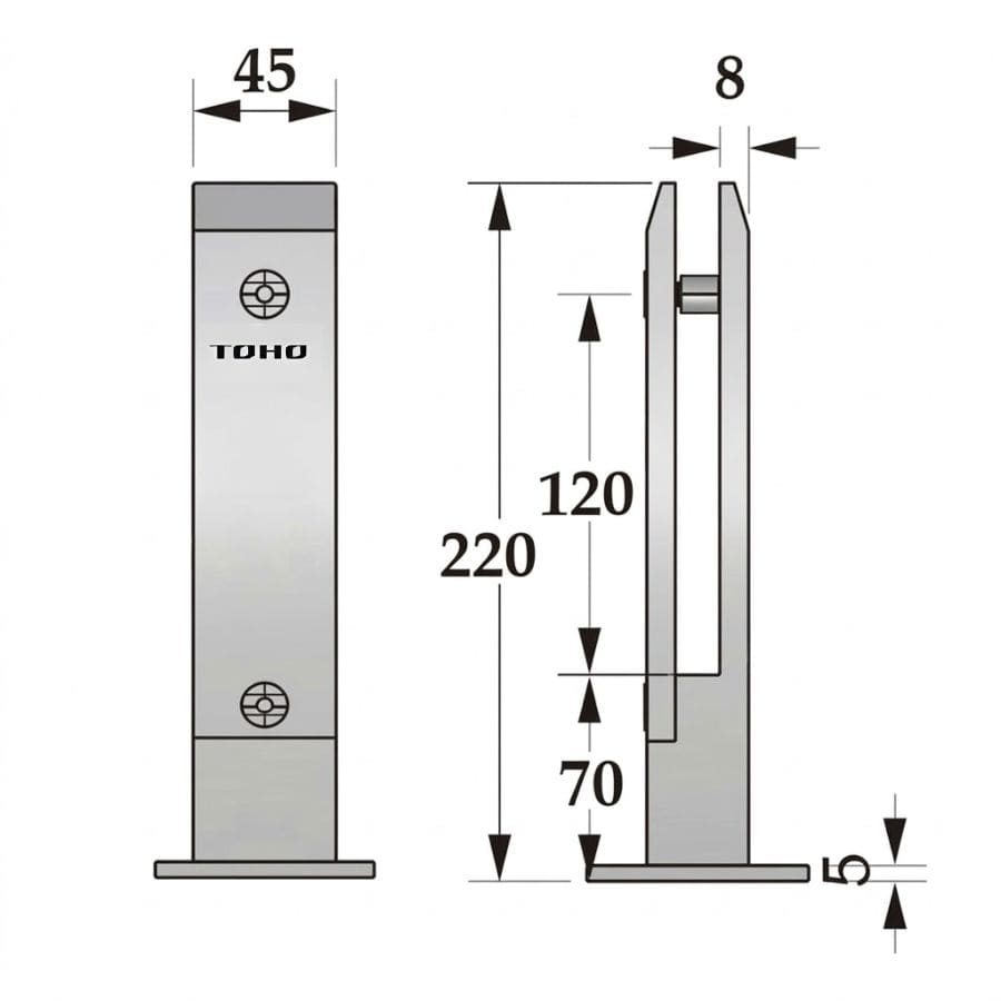 Bản vẽ chi tiết kích thước thân trụ và đế của TOHO TH104.