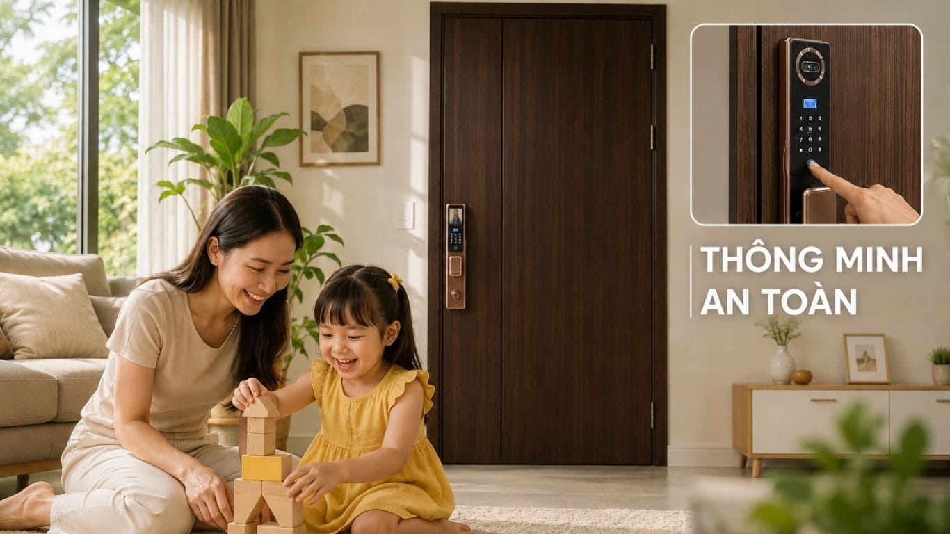 Gia đình dùng khóa thông minh vừa tiện lợi vừa an toàn cho con trẻ