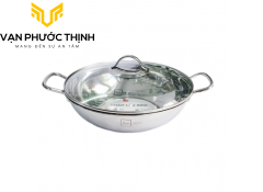 Chảo Lẩu Xào 3 Đáy Nắp Kính 32cm