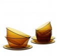 Bộ bàn ăn 12 món thủy tinh cường lực Lys vàng Amber D7012LD
