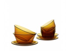 Bộ bàn ăn 12 món thủy tinh cường lực Lys vàng Amber D7012LD